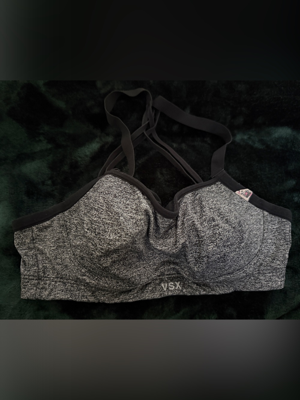 VSX Heather-Style Gray Padded Sports Bra - Black Trim